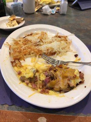 The eggs where runny and the hash browns weren't cooked. At one point I saw a green tint in the eggs wonder how fresh the eggs were.