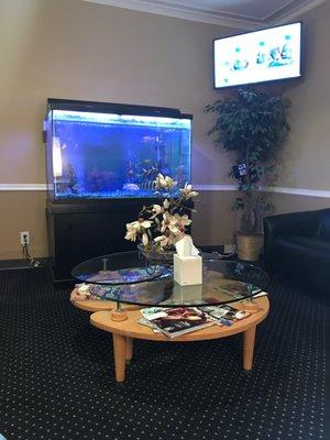 Aquarium and TV in waiting room