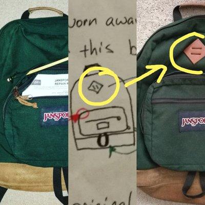 How could you mess it up when I drew you a picture?????? Repaired the hole but sewed the leather square wrong on a 20 year old bag.