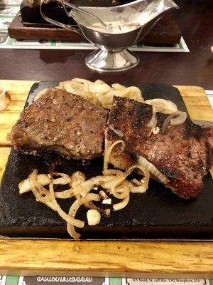 Steak on a stone. Excellent food and extremely reasonable.