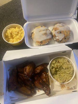 BBQ wings dirty rice MacCheese Bo'berries