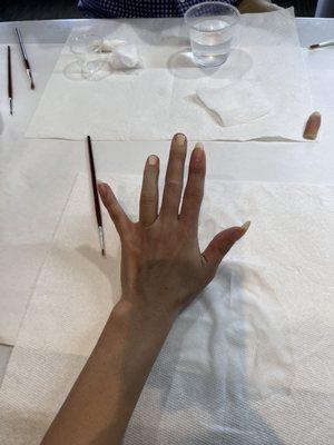 Taken during the process of making the fingers. The nails were eventually matched with mine! So accurate to my own fingers, amazing.