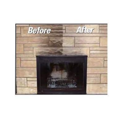 A  fireplace cleaner is a water-based cleaning poultice that removes unsightly smoke, soot, creosote, and dirt stains from masonry fireplace