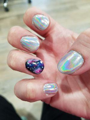 chrome & accent galaxy nail