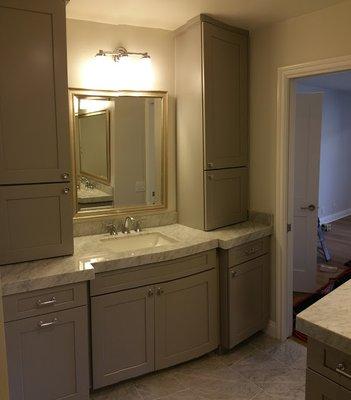 New cabinetry and custom marble counter top.