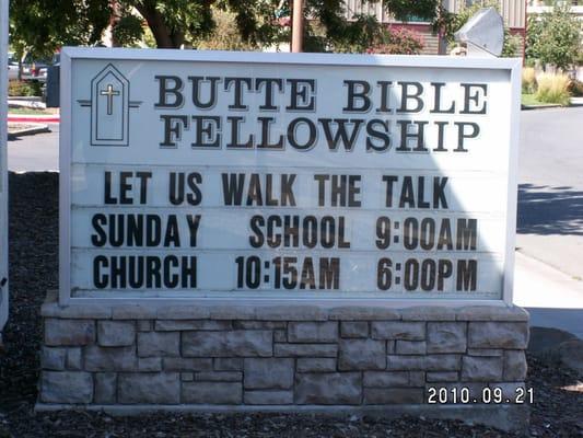 Announcement sign in front of church