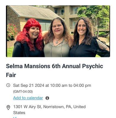 Selma Mansion -- annual psychic fair 2024