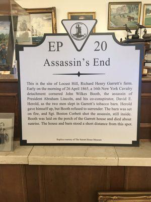 John Wilkes Booth was killed nearby