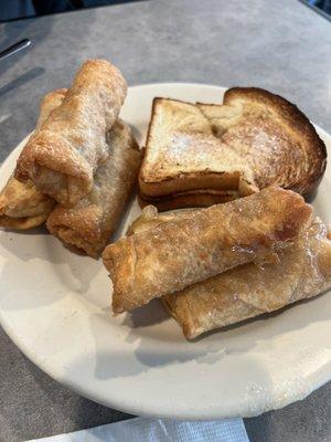 Apple chimichangas with toast on special. Yummy fall treat.