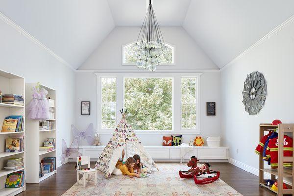 Children bedroom remodel - new lighting piece and wood flooring, interior paint.