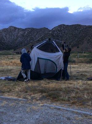 Loop 1, Site 15 (College Kids setting up, (and breaking) a tent, for the first time)