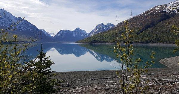 Eklutna Lake on a calm summer day.