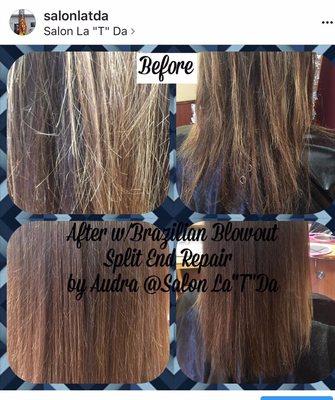 Brazilian Blowout Split End Repair. Amazing! Only $25 add on to any service.