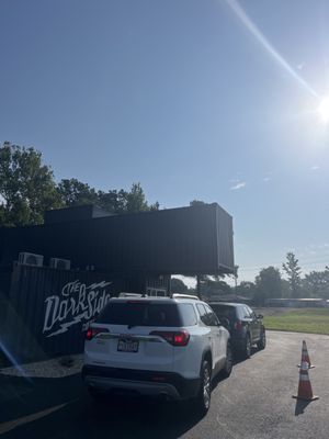 This is the outside drive thru. This is Dark Side Coffee Company's third location to open up. It made of stacked shipping containers.