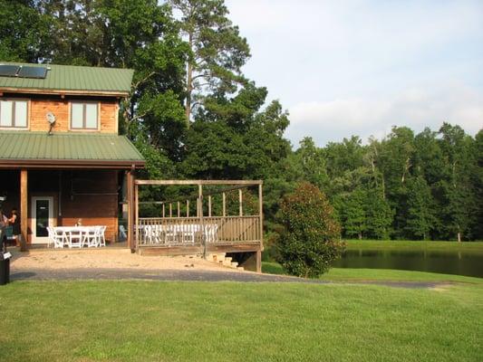 The Main building and porch overlooking the lake.