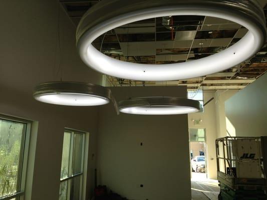 Three led lights in a office