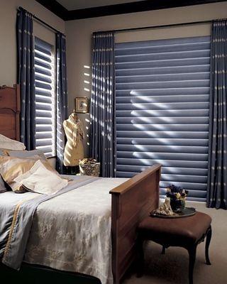 Room Darkening Pirouette Shades with Panel Drapes!