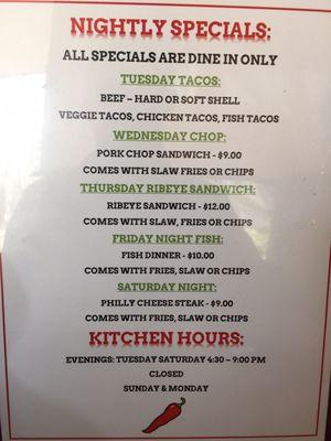 Nightly Specials-Menu