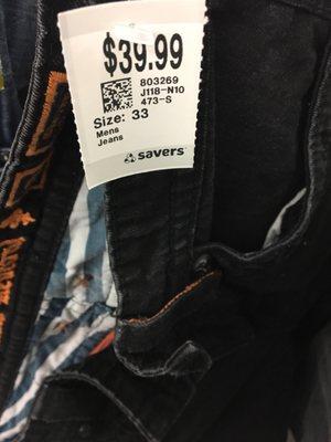 Clothes are donated there is no excuse to charge 39$ for jeans .     I will never donate to them again.