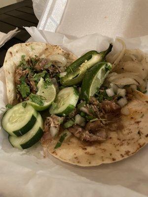 Carnitas Tacos with flour tortilla