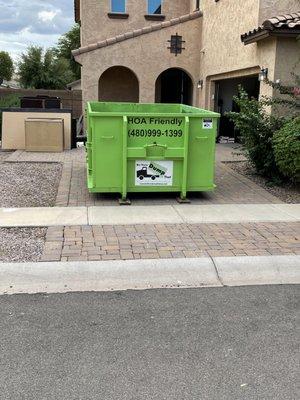 10 Yard Bin On Pavers, Short Driveway - Protective Driveway Boards used underneath every bin.