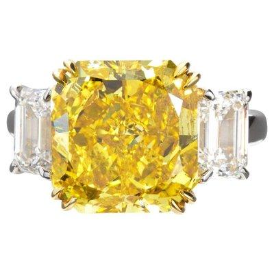 7.72 Carat Fancy Vivid Yellow Radiant Cut Diamond Engagement Ring GIA Cert