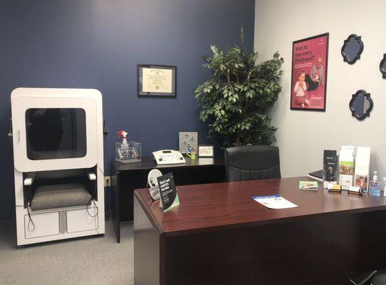 Hearing exam room where hearing tests are done.