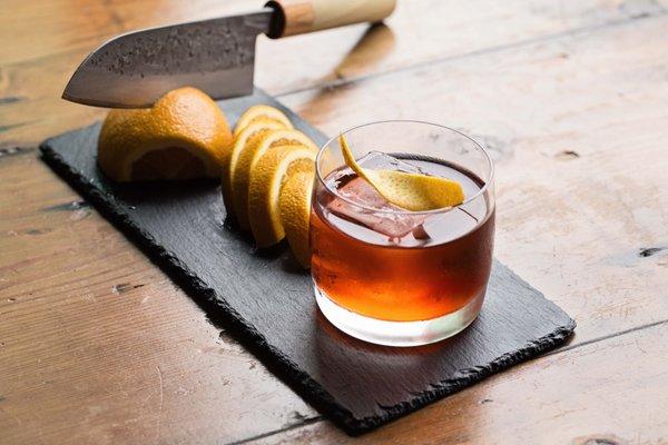 Boulevardier - rye whiskey, Campari, sweet vermouth.