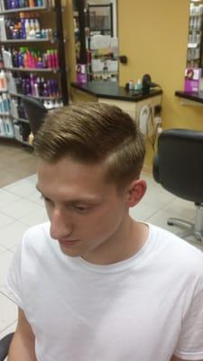 Comb over haircut with a Hard part