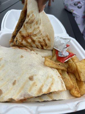 Quesadillas and fries