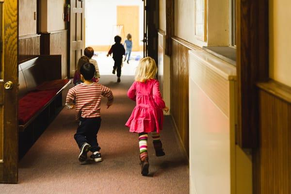 Running to the bikeroom for inside playtime