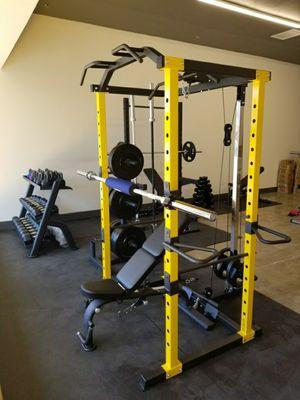 Racks, pulleys, weights, bars, storage, and more