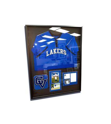 High School Jersey with Photos & Varsity Letter in Jersey Frame DeVaul's Fine Framing