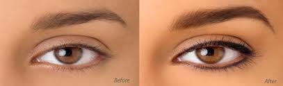 Before and after of eyeliner and brow.  visit: www.wakeupbeautiful.net/