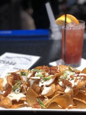 Gorgonzola and bacon chips and the huckleberry smash.