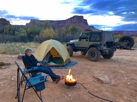 Our Rockworx Jeep on an overlanding expedition in the backcountry of Canyonlands National Park