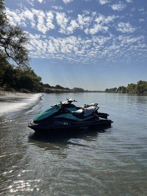 kawasaki jet skis out on a nice sunny day!