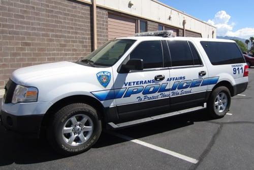 Vehicle graphics install for Veteran's Affairs Police.