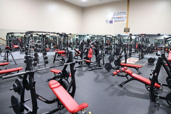 We have three weight training rooms. Our free weight room has everything you need for the perfect pump!