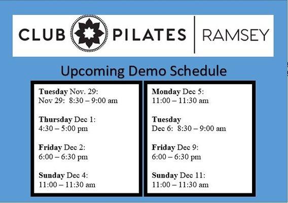 Demo Class schedule! Call today  to book yours