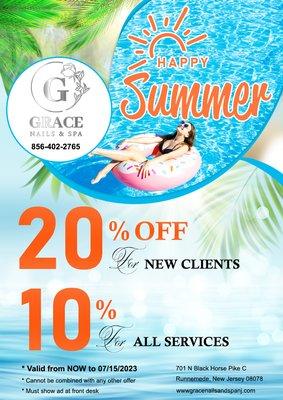 HAPPY SUMMER
Our address: 701 N Black Horse Pike C,Runnemede, New Jersey 08078
Our phone: 856-402-2765
https://gracenailsandspanj.com/