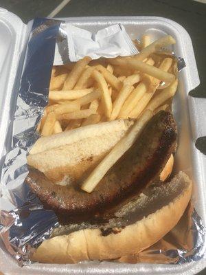 Duck sausage with French fries!