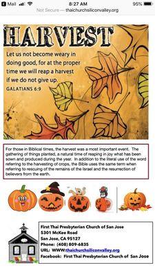 Bulletin for October 27, 2019 Sunday Service and Harvest Day Celebration