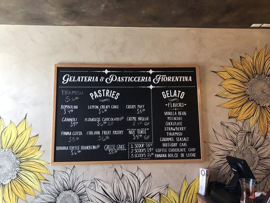 Pastry and gelato menu