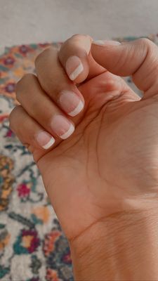 Powder dip French manicure on natural nails