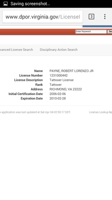 He has not had a license for years!!!! Tattooing illegally without one.