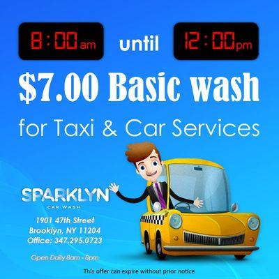 TLC drivers, this is for you! Drive by and get your car cleaned for a minimum charge. Your riders deserve to drive in style.