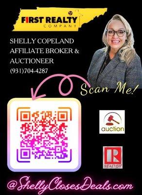 Shelly Copeland Affiliate Broker, Auctioneer & Analyst with First Realty & Auction Co. Contact Info and Qr Code