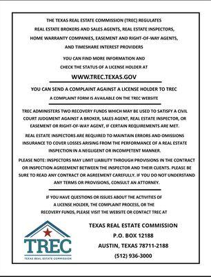 Texas Real Estate Consumer Protection Notice