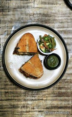 Torta Asada, Indigena salad and herb salsa